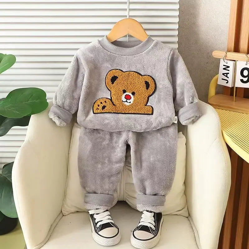 Ensemble Pyjama Enfant Ours Cartoon - Flanelle Polaire Hiver