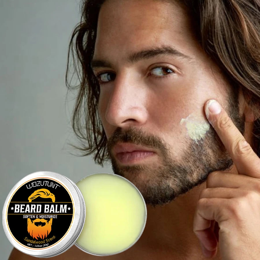 Kit Soin Barbe Homme 5 Pièces - Huile & Baume Hydratant Nourrissant Croissance Moustache avec Outils