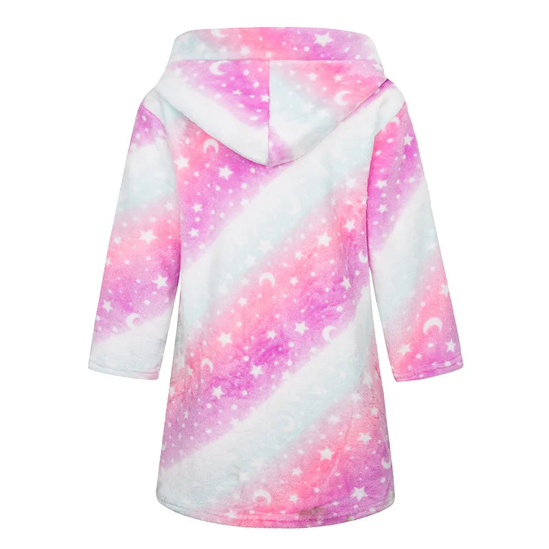 Peignoir Enfant Flanelle à Capuche - Robe de Chambre Douce Motif Cartoon - Automne Hiver 2-12 Ans