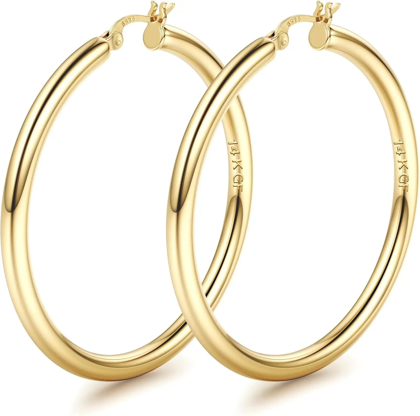 Boucles d'Oreilles Créoles Plaqué Or 14K Femme - Grandes Créoles Hypoallergéniques