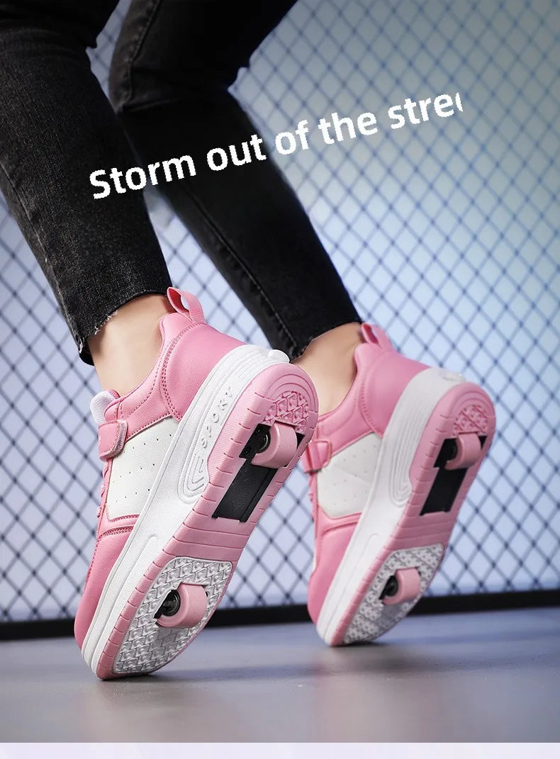 Chaussures Roller Skate Enfants Cuir - Sneakers Roues Amovibles Sport Outdoor Garçons Filles