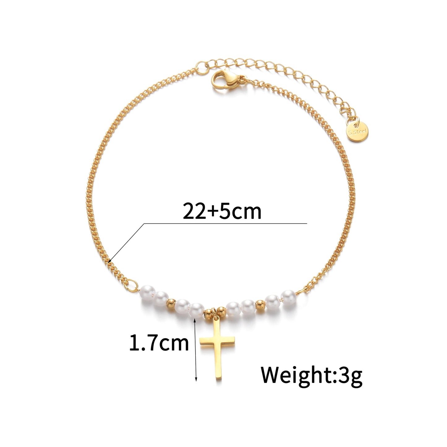 Chaîne Cheville Perle Imitation Or Plaqué - Acier Inoxydable Élégante Fashion Coquillage Plage Cadeau Femme