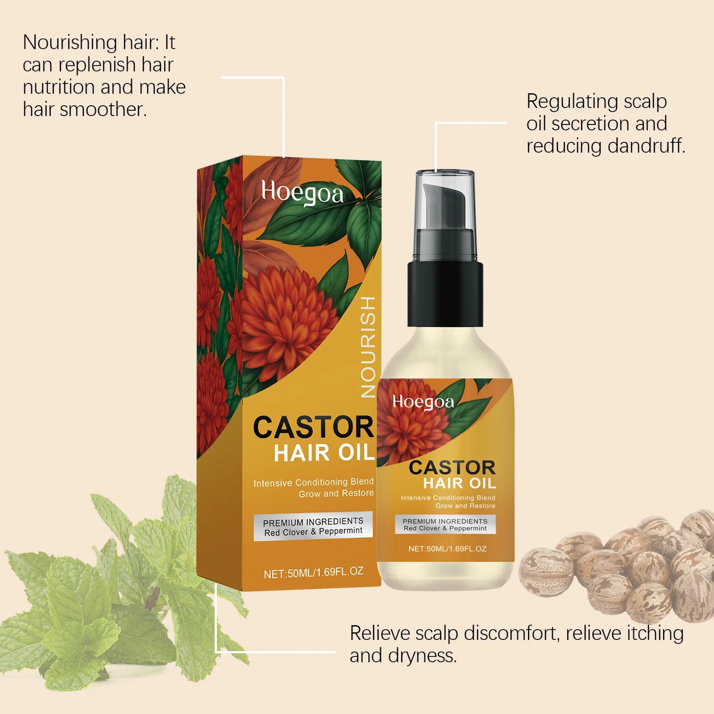 Huile Essentielle Ricin Dense 50ml - Anti-Chute Réparation Cheveux Soin Nourrissant