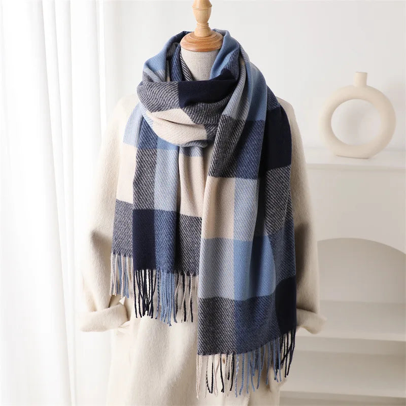Écharpe Plaid Carreaux Luxe Automne/Hiver - Pashmina Châle Franges Femme Chaud