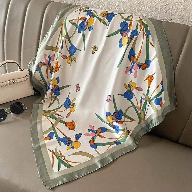 Foulard Carré Soie Imprimé Luxe Femme - Bandeau Cheveux Satin Cheval Bureau Hijab