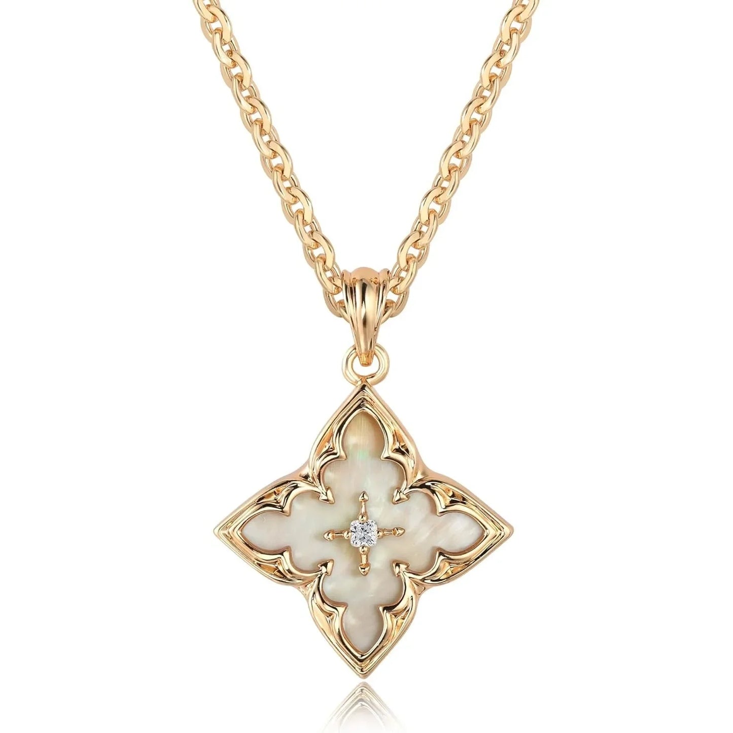 Collier Femme Trèfle Or Plaqué CZ - Pendentif Délicat Chaîne Ajustable