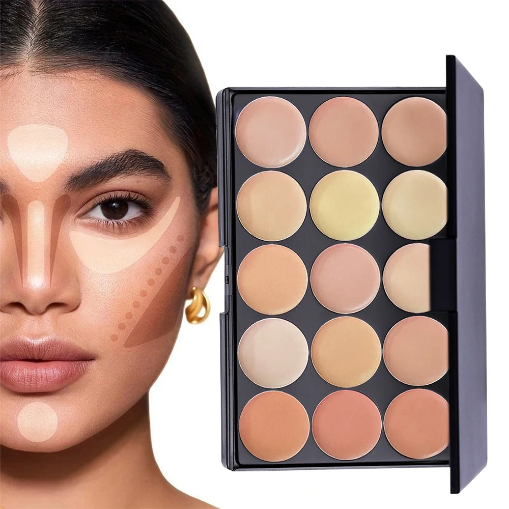POPFEEL Palette Correcteur 15 Couleurs avec Pinceau et Éponge - Multifonction Imperfections Contouring Tatouage