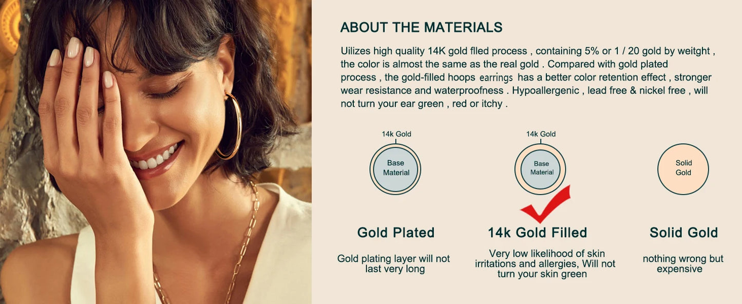 Boucles d'Oreilles Créoles Plaqué Or 14K Femme - Grandes Créoles Hypoallergéniques