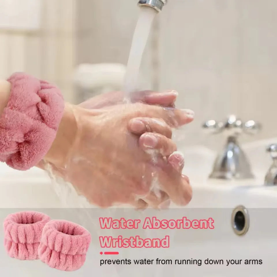 Lot 3pcs Bandeau Spa Serre-Tête Bracelet Lavage Visage - Microfibre Maquillage Serviette Cheveux Absorbant Poignet
