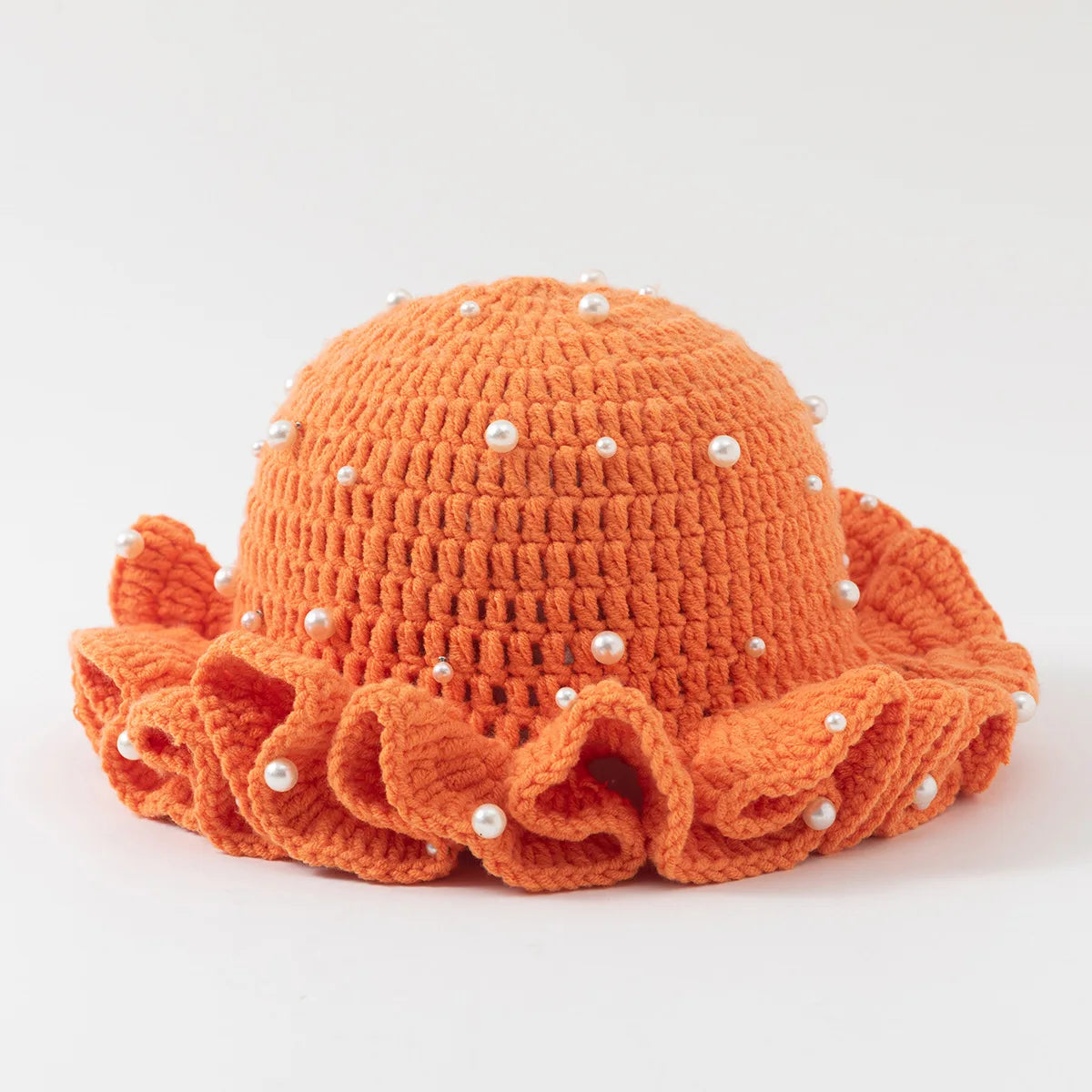 Chapeau Bob Crochet Fait Main Femme - Bonnet Pêcheur à Volants Bordure Plissée pour Automne Hiver