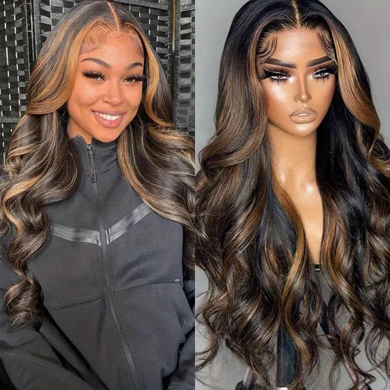 Perruque V Part Body Wave 1B/30 Highlight - Cheveux Humains 220% Densité - Clip Sans Couture
