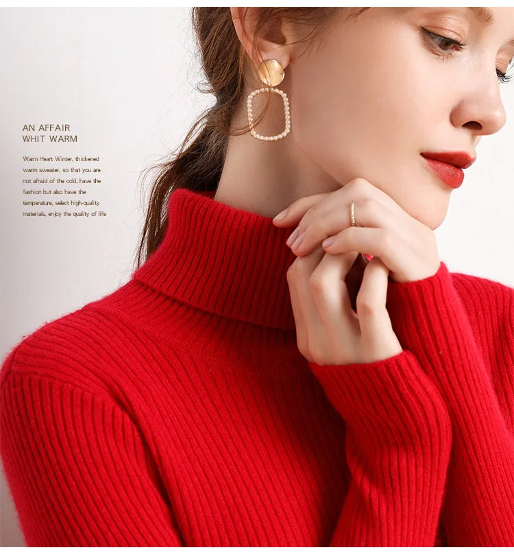 Pull Col Roulé Femme Automne Hiver 2024 - Cachemire Tricoté Doux Basique
