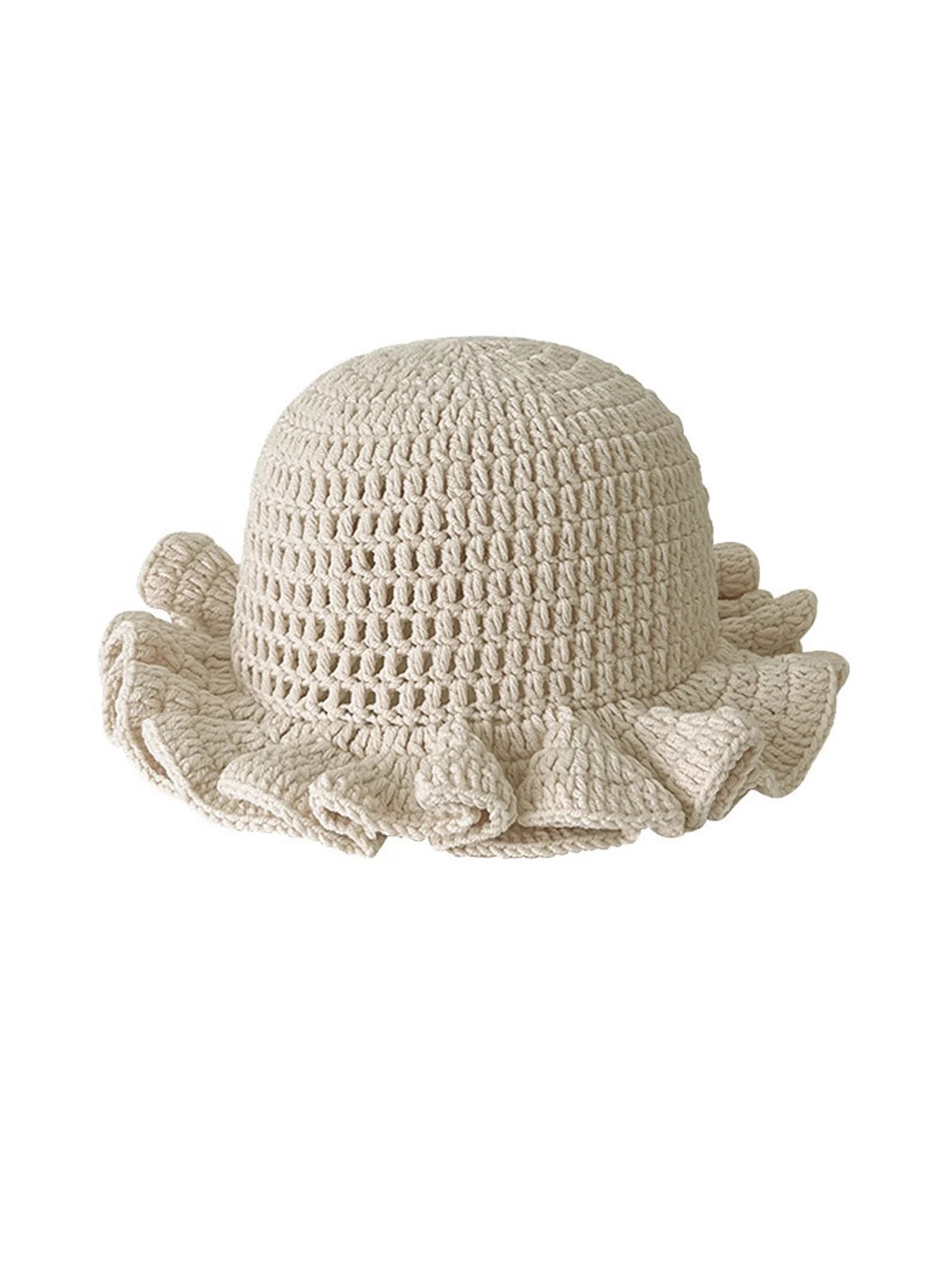 Chapeau Bob Tricoté Moelleux Femme - Bonnet Crochet Ajouré avec Volants Style Pêcheur pour Automne Hiver
