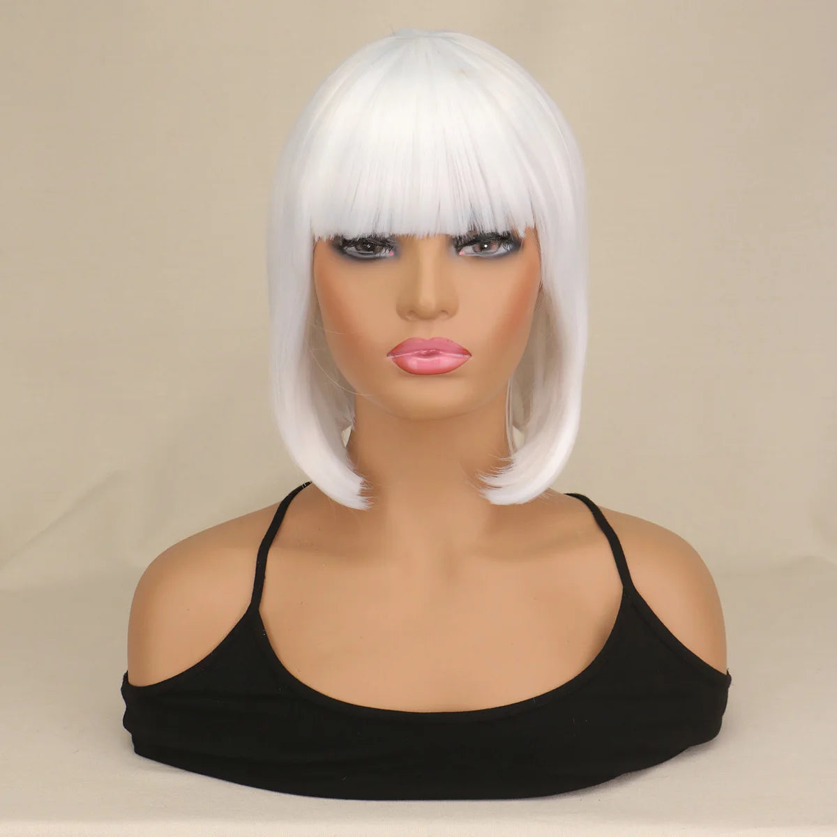 Perruque Bob Courte Synthétique Frange - Femme Noir Blonde Rose Lolita Cosplay Soirée Naturelle