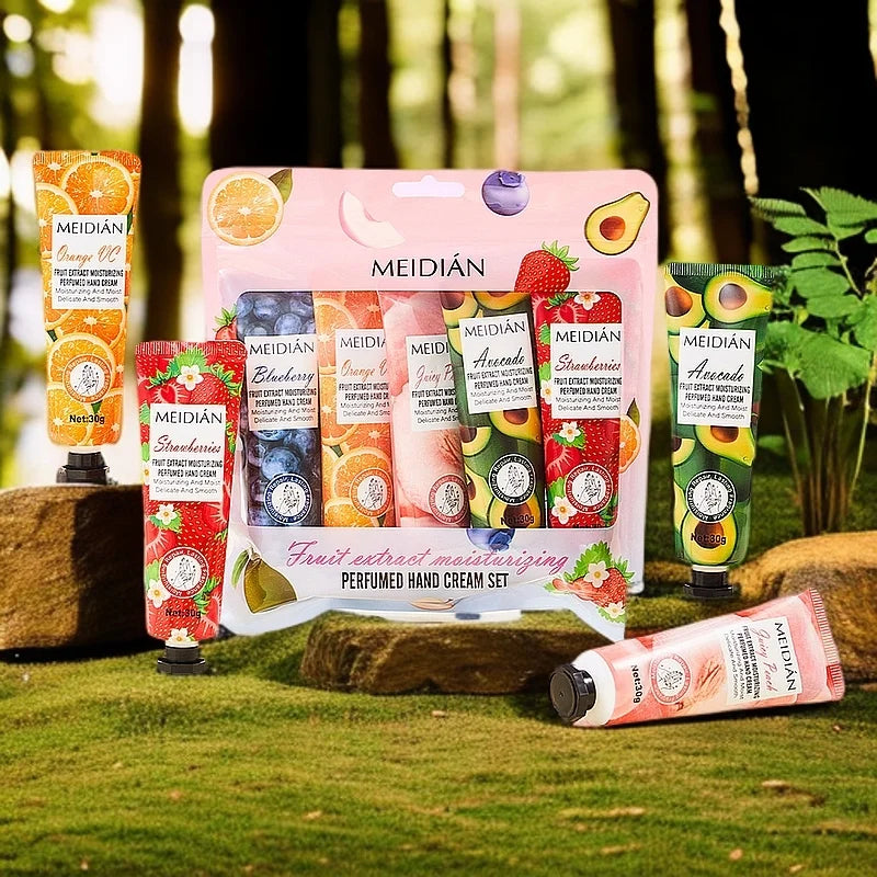 Lot 5 Crèmes Mains Parfumées Fruits - Hydratantes Longue Tenue Fragrance Soin Masque Mains