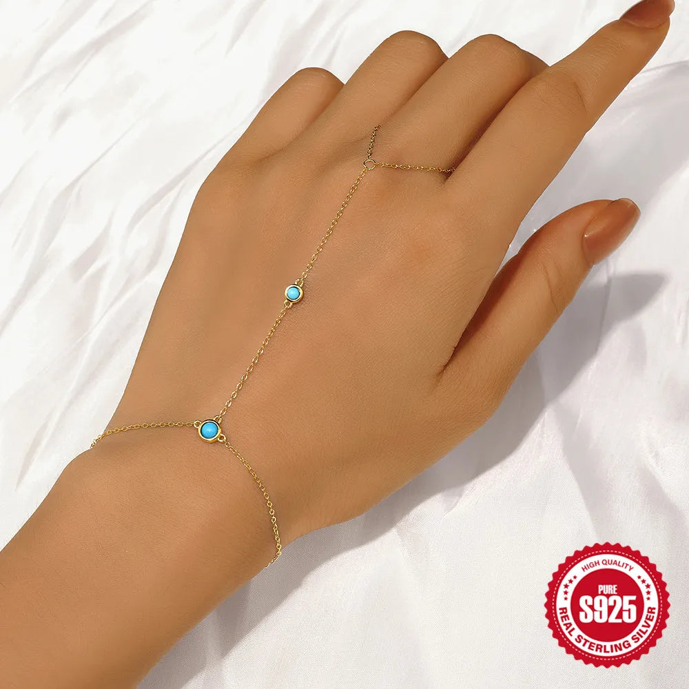 Bracelet Bague Argent 925 Cœur Pétale Zircon - Chaîne Main Femme Minimaliste Scintillant