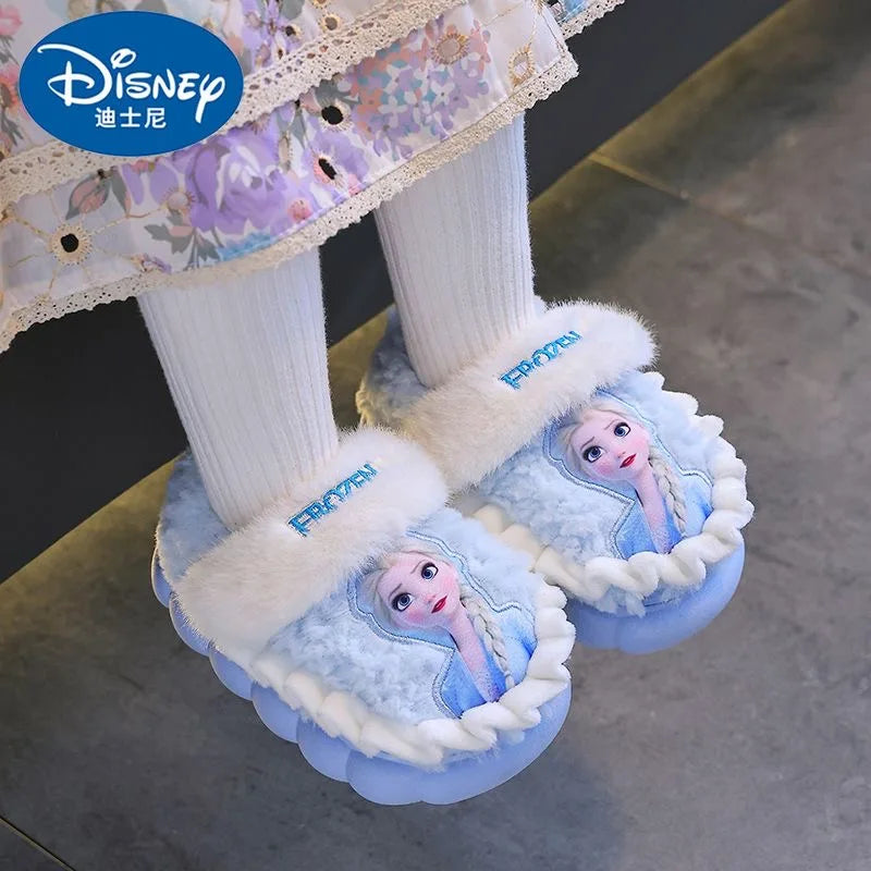 Pantoufles Disney Frozen Elsa Fille - Chaussons d'Hiver Maison | Chaussures Intérieur Antidérapantes Chaudes