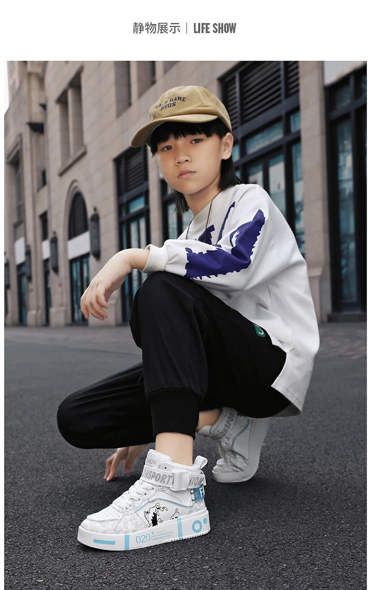 Baskets Montantes Enfant - Chaussures Sport Basketball Garçon Fille Casual Marche 26-37