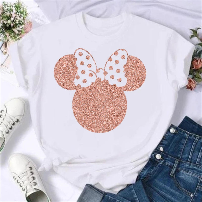 T-Shirt Disney Mickey Minnie Léopard - Femme Homme Enfant - Manches Courtes Casual