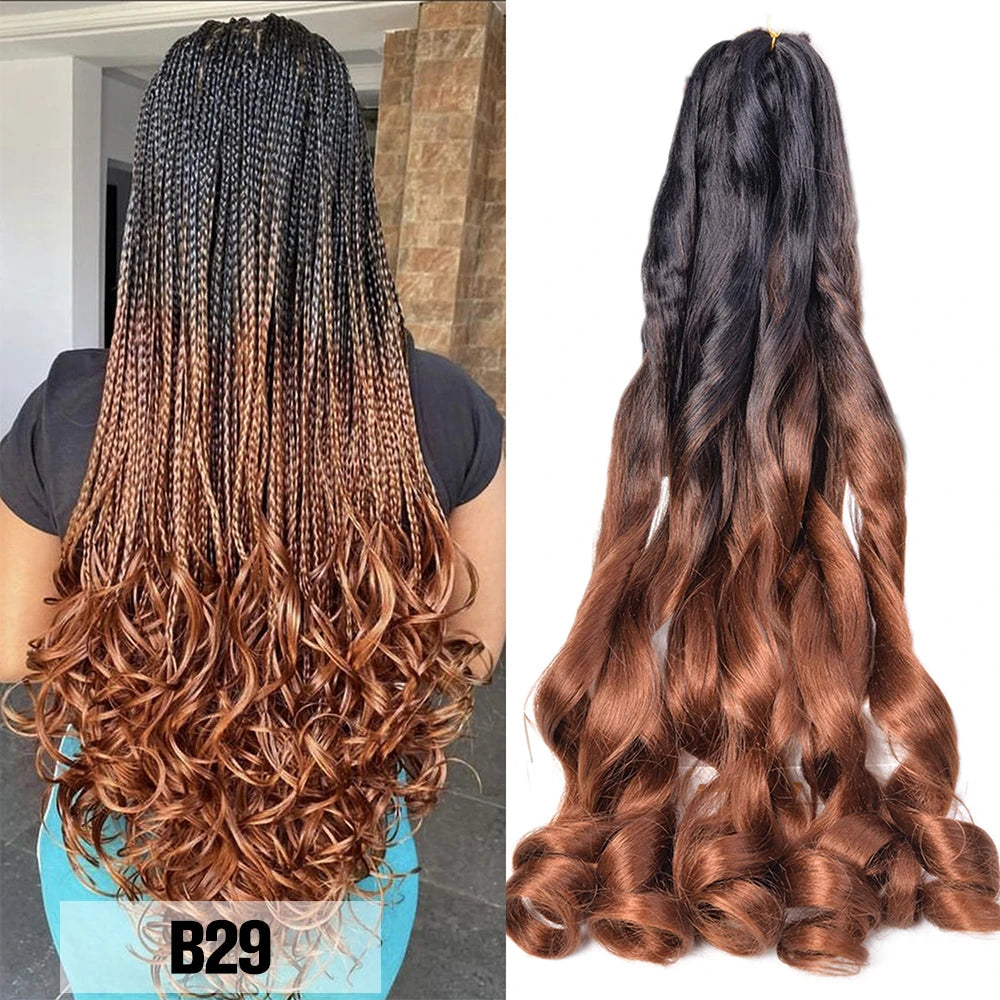 Extension Tresses French Curls Pré-Étirées - Mèches Synthétiques Loose Wave Spiral Curl Haute Température Ombré