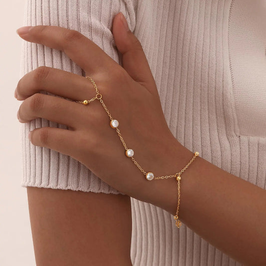 Bracelet Bague Chaîne Acier Inoxydable Femme - Bijou Main Perles Vnox Tendance Cadeau