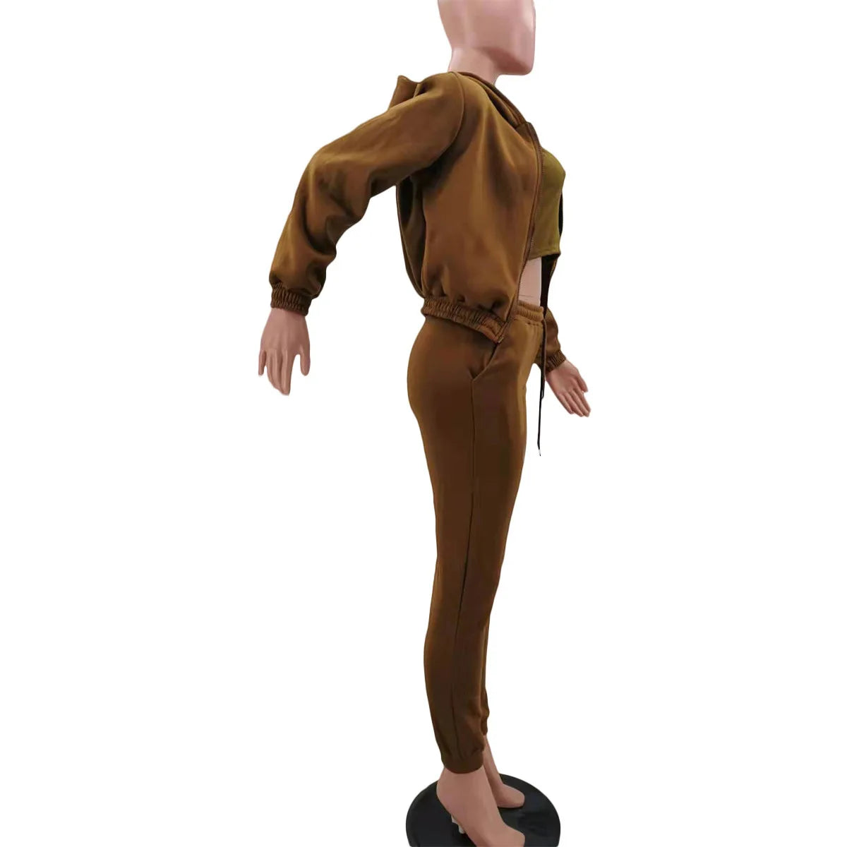 Ensemble 3 Pièces Femme Sport - Sweat Capuche Polaire Débardeur Pantalon Jogging