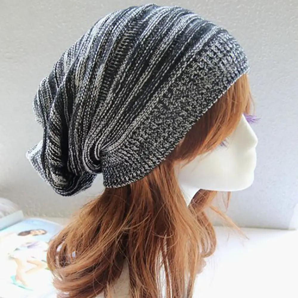 Bonnet Hiver Tricot Rayé Plissé - Laine Chaud Casual Mixte Outdoor