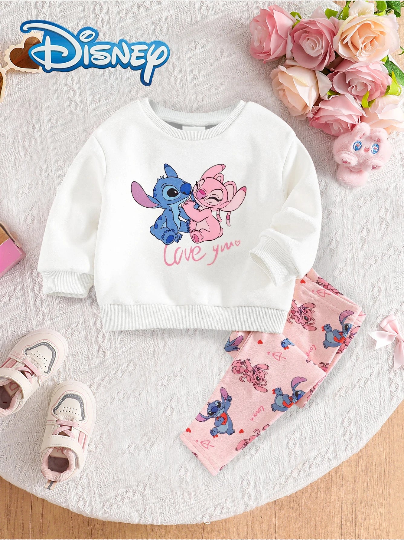 Ensemble Bébé Fille Stitch et Angel Disney - Sweat + Pantalon Cartoon Automne Hiver