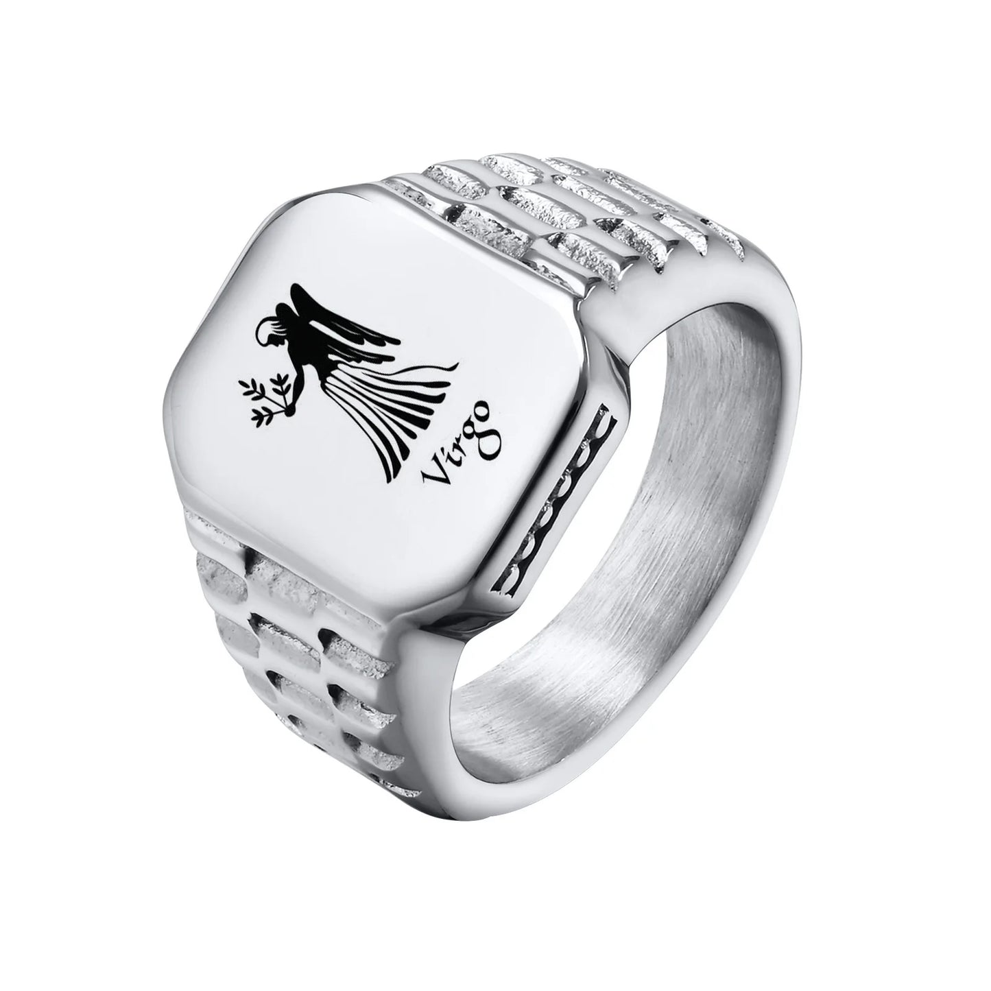 Bague Chevalière Zodiaque Acier Personnalisable - Homme Cadeau