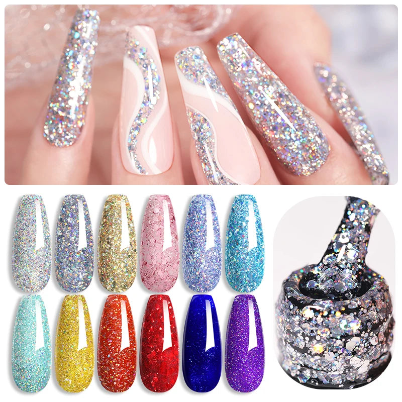 Vernis Gel LILYCUTE Paillettes Sequins Brillant - Couleurs Printemps Été Semi-Permanent UV Soak Off Manucure Nail Art