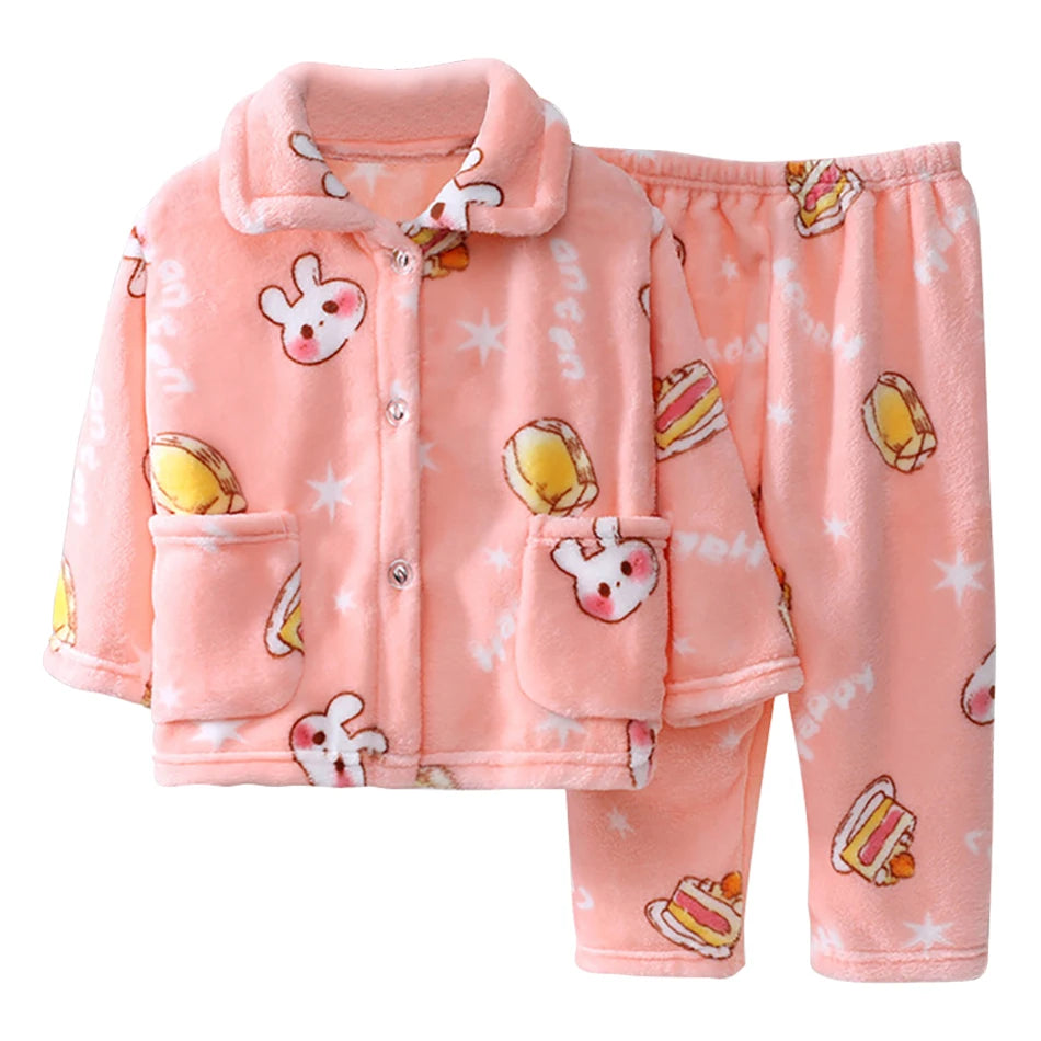 Pyjama Enfant Hiver Polaire Corail - Ensemble Cartoon Doux et Chaud