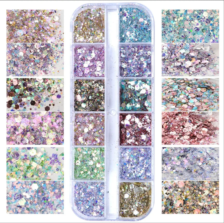 Paillettes Ongles Hexagone Miroir Irisé Mixte Sequins Holographique Flocons Poudre Nail Art Gel Polish Manucure Accessoires