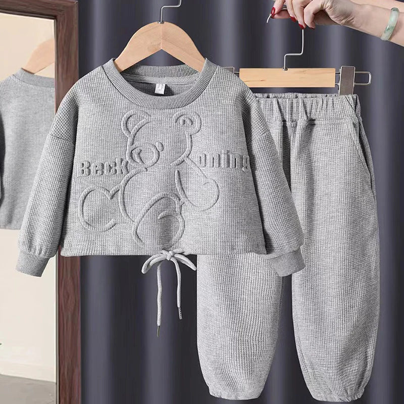 Ensemble Fille Sweat Ourson + Pantalon Sport Printemps Automne