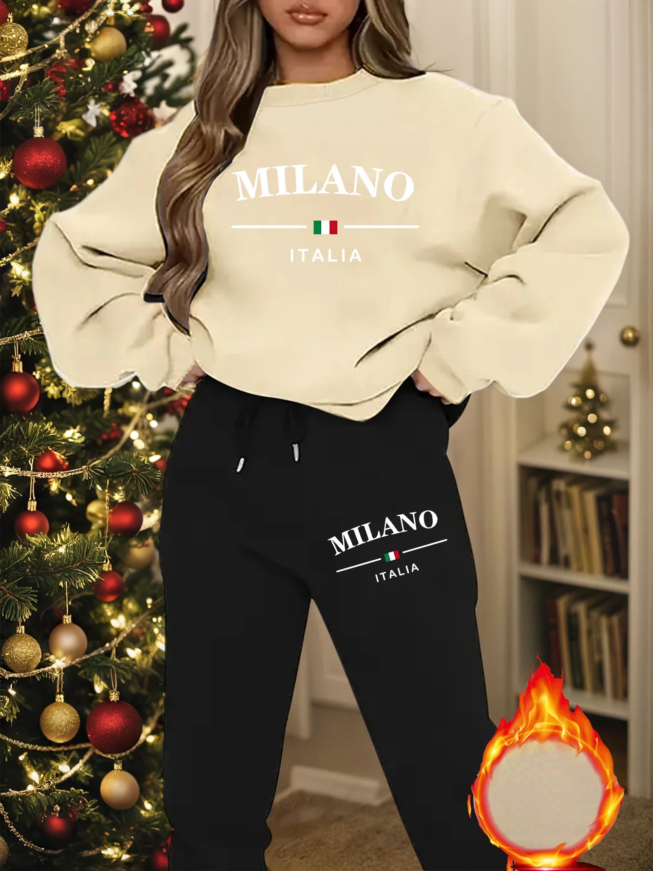 Ensemble Jogging Femme Milano Italia - Sweat à Capuche Peluche + Pantalon Sport, Automne Hiver Chaud Confortable