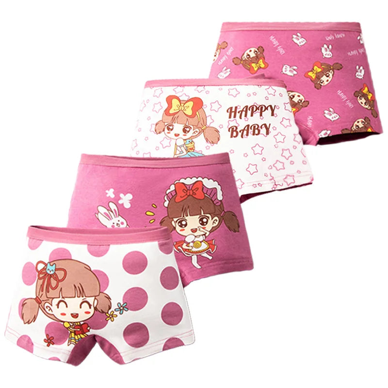Lot Culottes Filles Motifs Cartoon - Boxers Coton Doux Sous-Vêtements Enfant