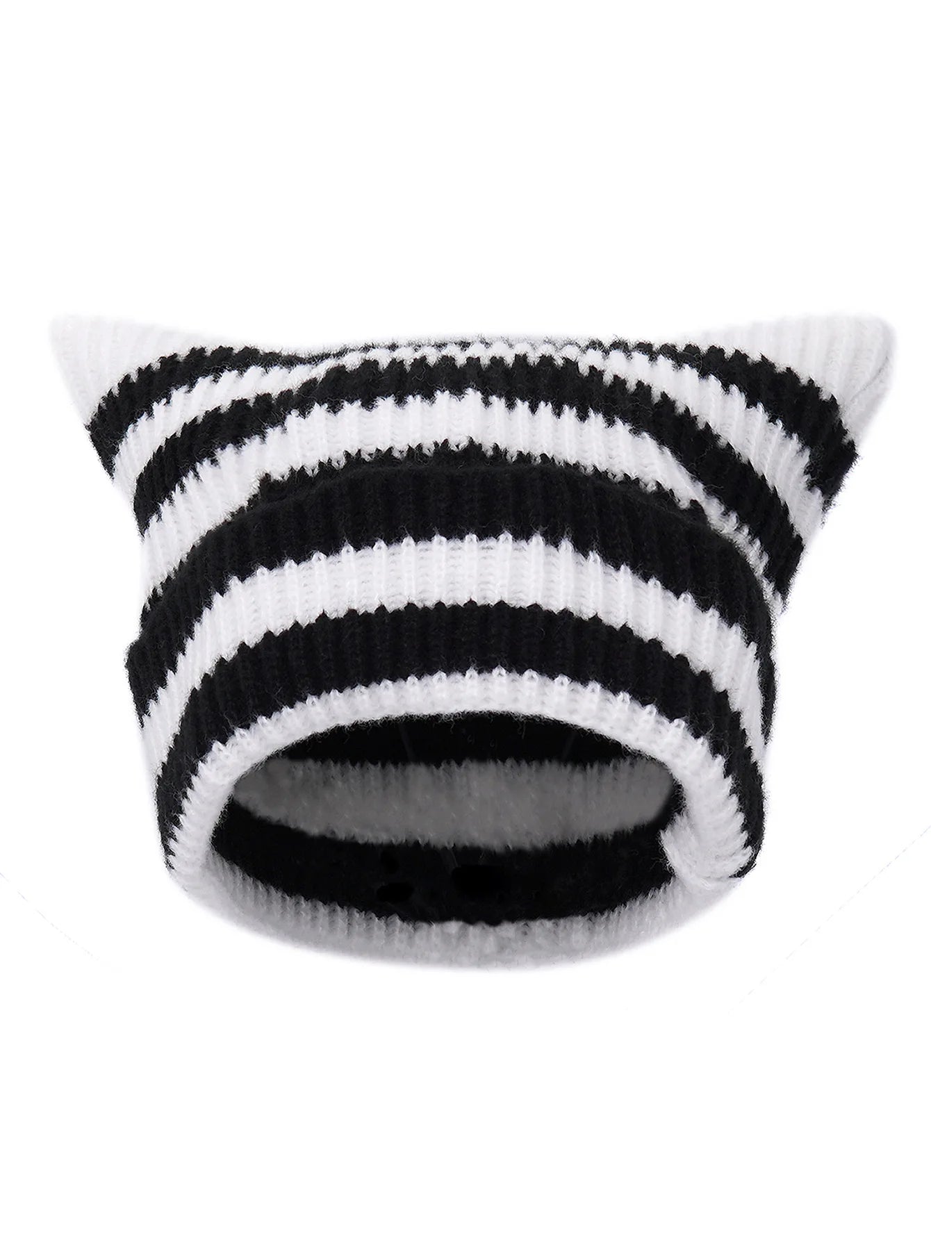 Bonnet Oreilles Chat Étoiles Rayures YK2 - Bonnet Hiver Femme Fille Petit Diable Tricoté Party