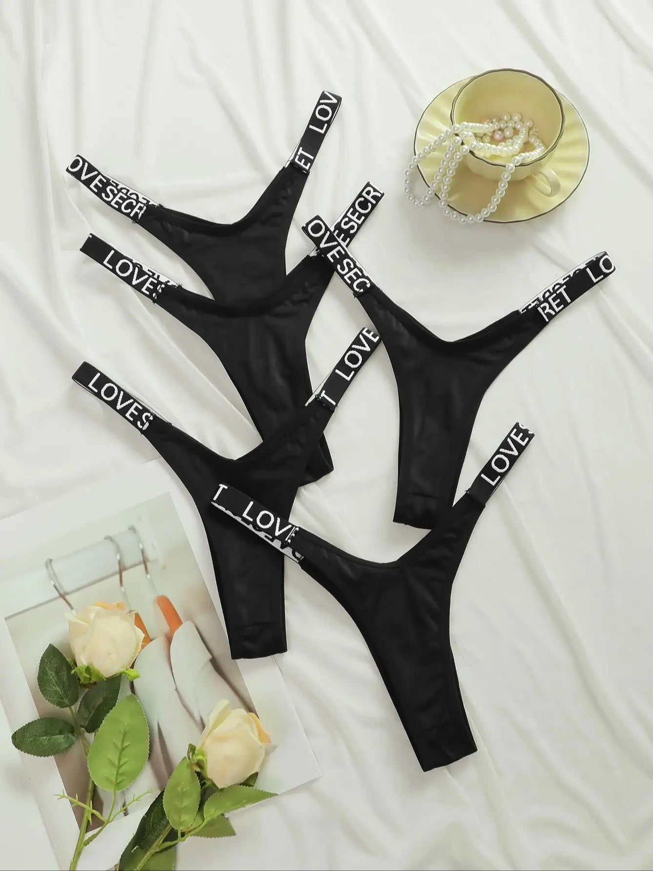 Strings Femme Viomisha Lot 5 Pièces - Taille Basse Sexy Lettres Respirants Lingerie