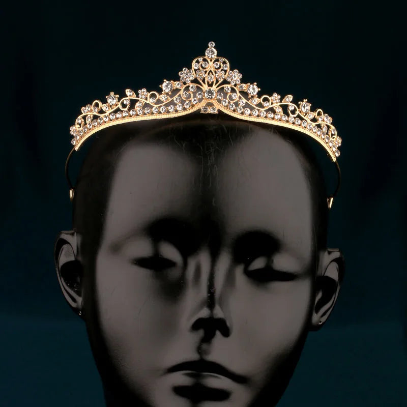 Couronne Tiara Princesse Fille Cristal Or - Accessoire Cheveux Danse Anniversaire