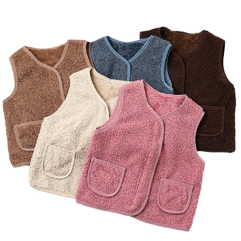 Gilet Enfant Laine d'Agneau Automne Hiver - Sans Manches Chaud Double Couche Garçon Fille