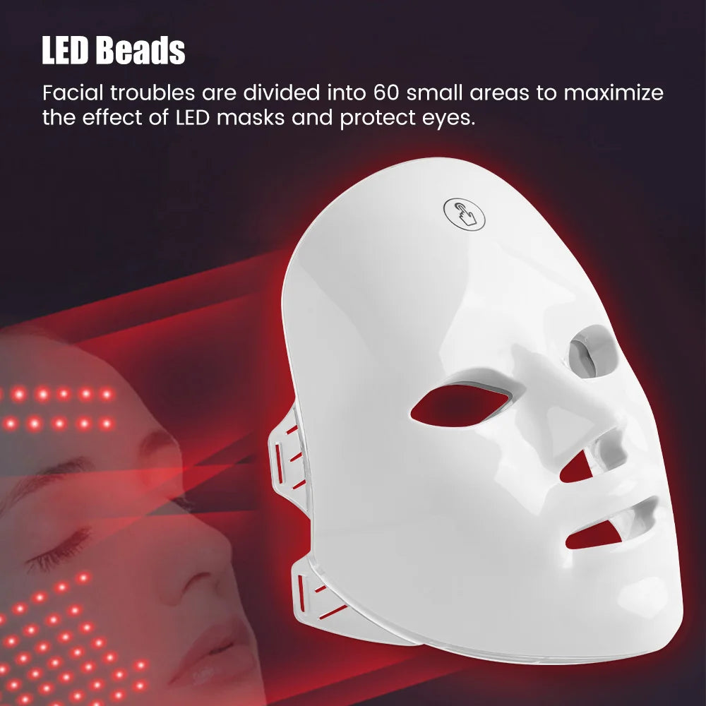 Masque LED Facial Rechargeable 7 Couleurs - Photothérapie Rajeunissement Peau Anti-Âge Lifting Éclaircissant Beauté Maison