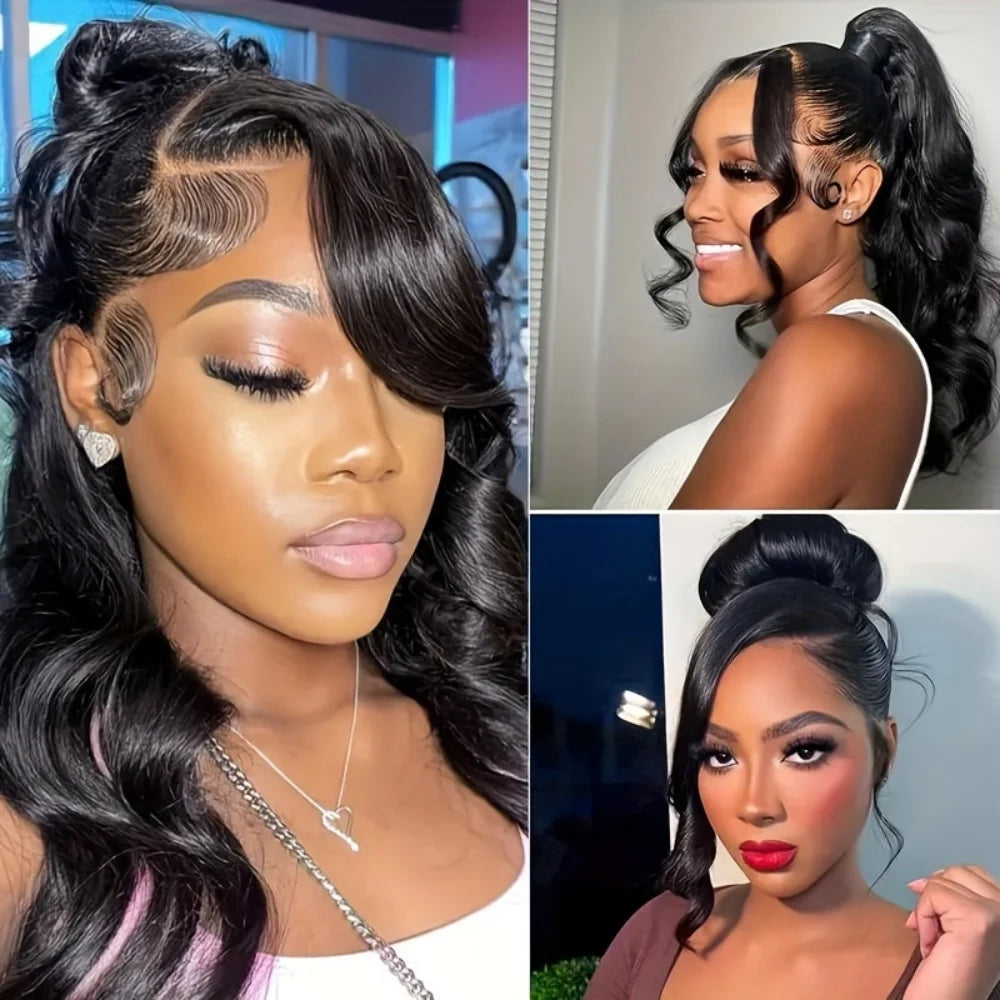 Perruque 360 HD Lace Front Body Wave Densité 250% - Cheveux Naturels Lace Frontal Transparent Pré-Plumée