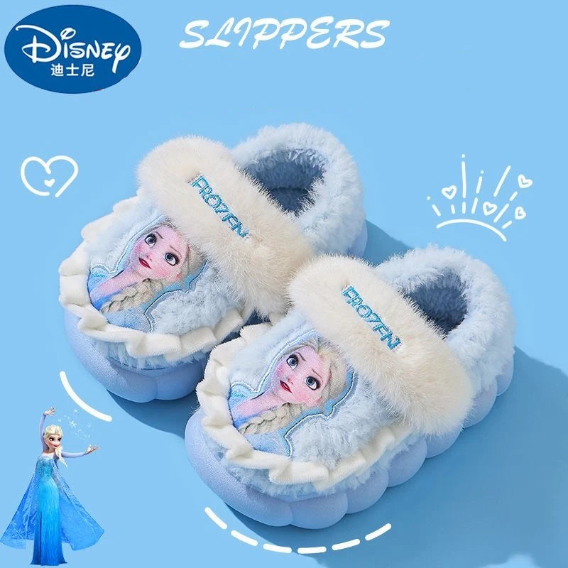 Pantoufles Disney Frozen Elsa Fille - Chaussons d'Hiver Maison | Chaussures Intérieur Antidérapantes Chaudes