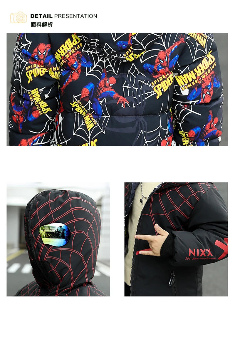 Parka Spiderman Garçon Ado - Manteau Hiver Réversible Chaud Long