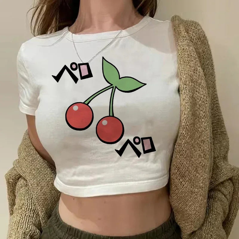 Top Crop Femme Strawberry Cherry - T-Shirt Gothic Harajuku 90s Streetwear Été
