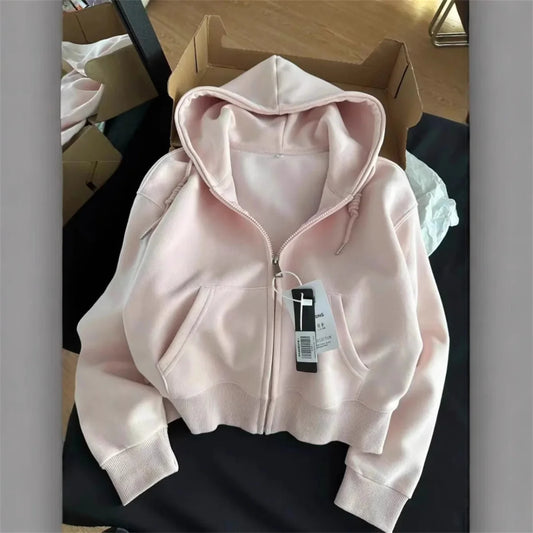 Veste Hoodie Courte Zippée Femme - Style Coréen Chic Automne