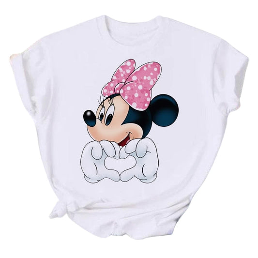 T-Shirt Disney Minnie Femme Enfant - Cartoon Kawaii Blanc Oversize - Mode Casual