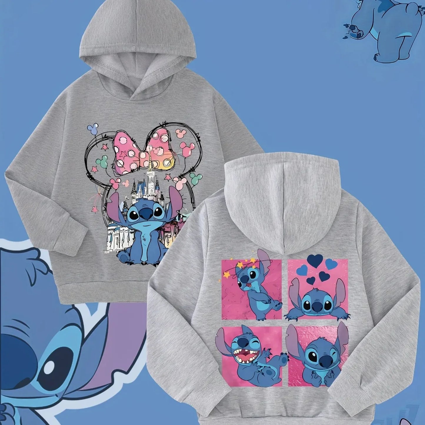 Sweatshirt Stitch et Lilo Enfant - Pull Imprimé Cœur Rouge Automne-Hiver