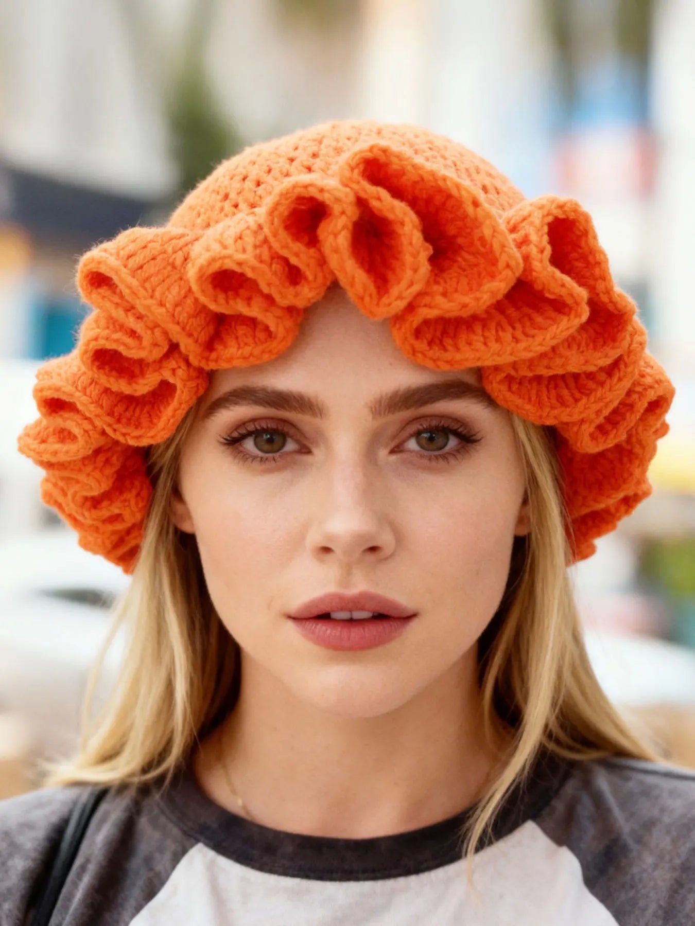 Chapeau Bob Tricoté Moelleux Femme - Bonnet Crochet Ajouré avec Volants Style Pêcheur pour Automne Hiver