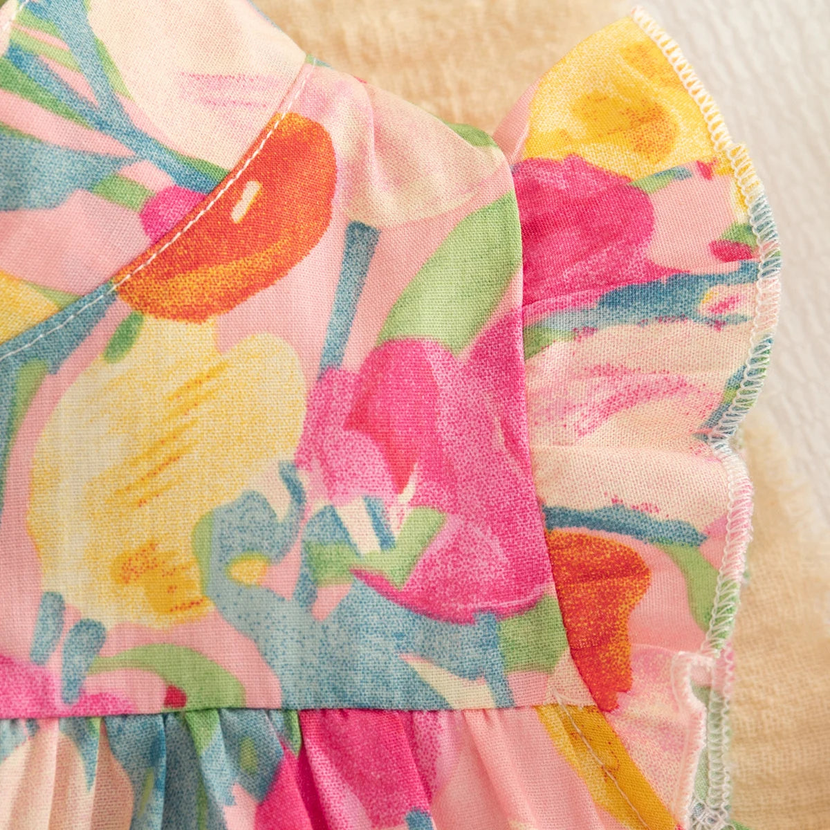 Robe Bébé Fille Été - Robe Sans Manches Fleurs Volants 0-3 Ans Princesse