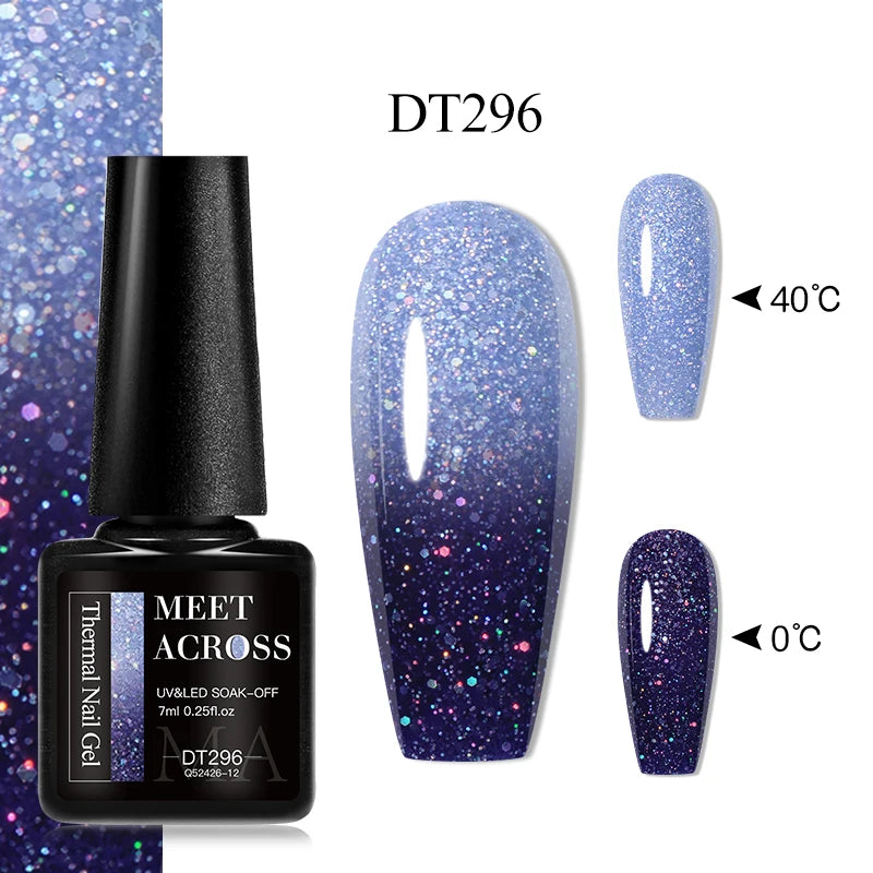 Vernis Gel Base Caoutchouc MEET ACROSS 7ml - Thermochrome Paillettes Gradient UV Manucure Longue Tenue